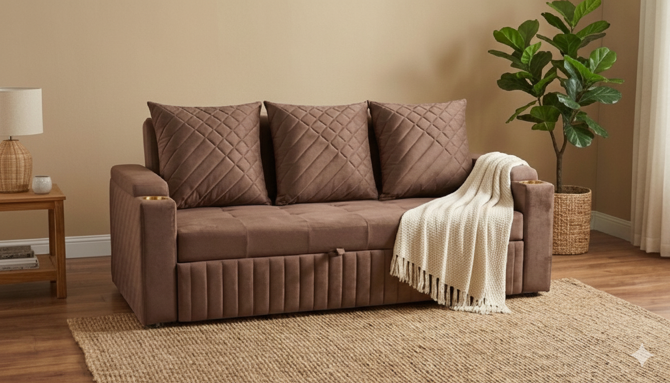 Premium 3 Seater Convertible Sofa with Full Flat Bed