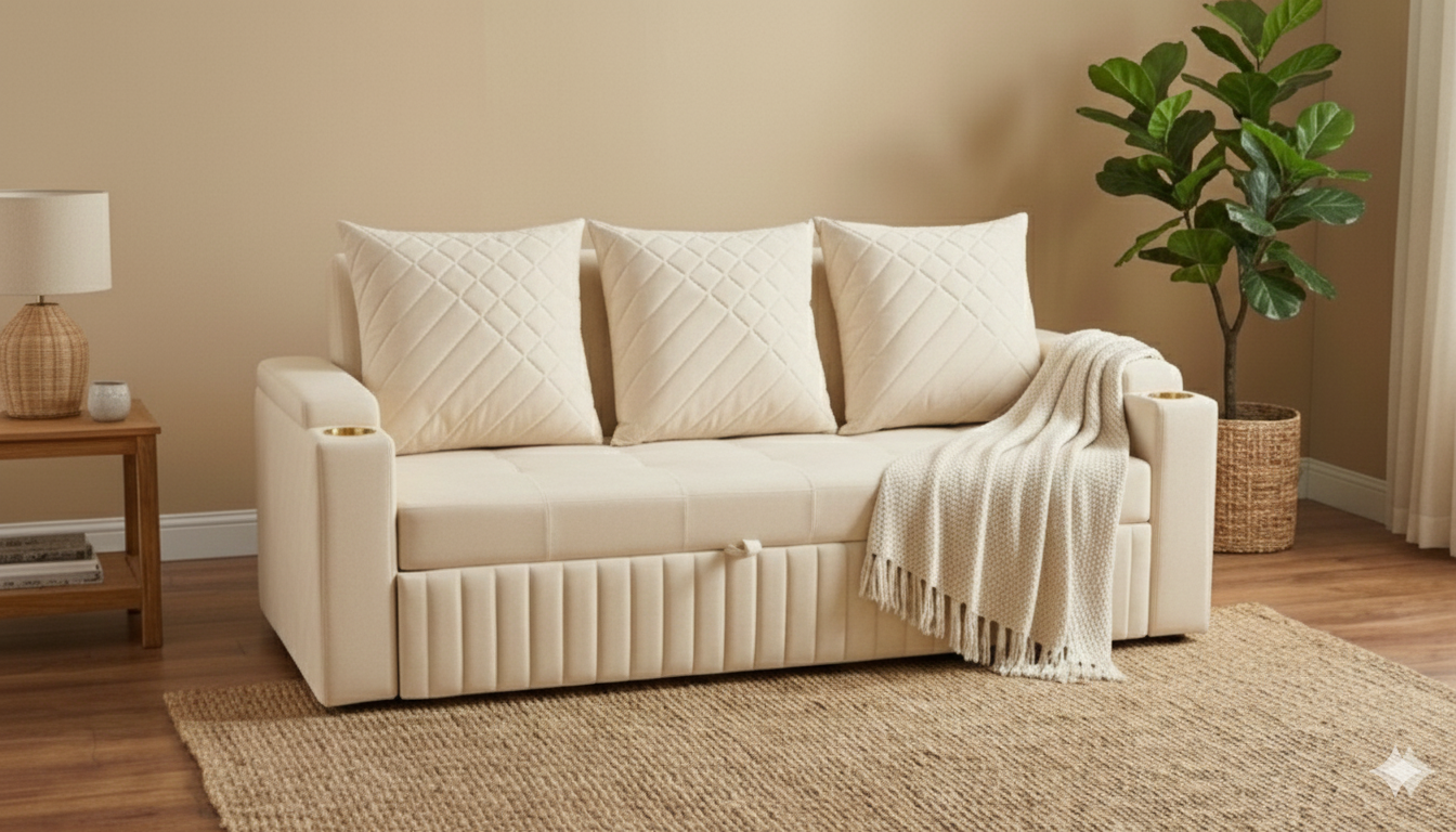 Premium 3 Seater Convertible Sofa with Full Flat Bed